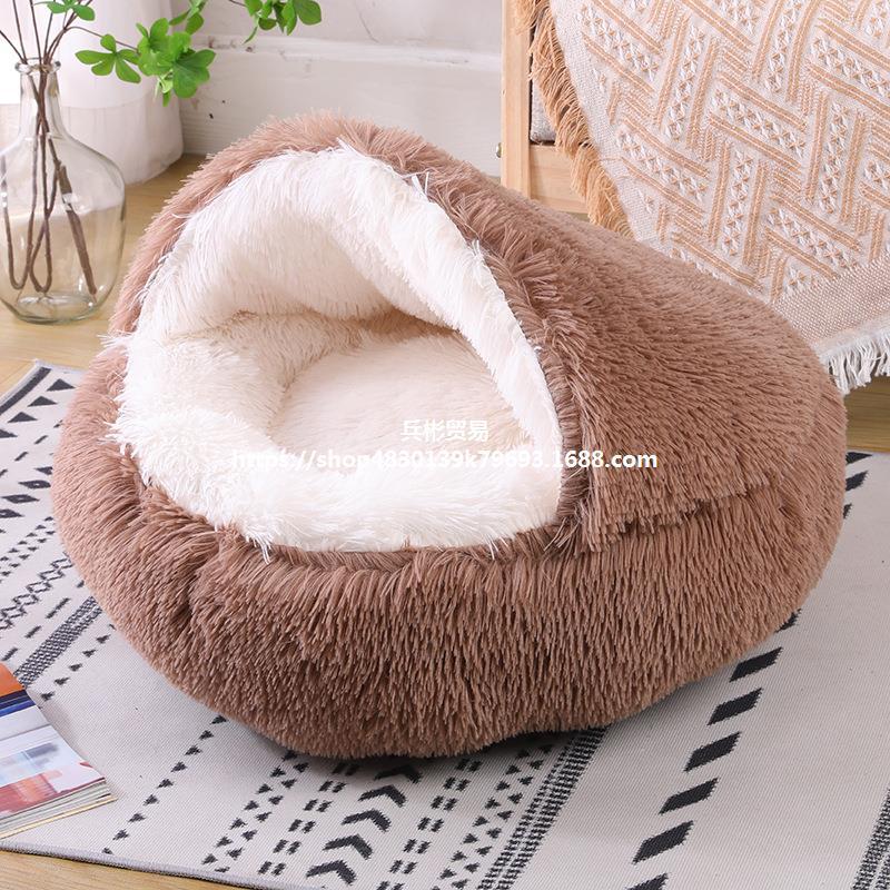 Deep Sleep Half-pack Semi-enclosed Dual-use Plush Round Pet Bed