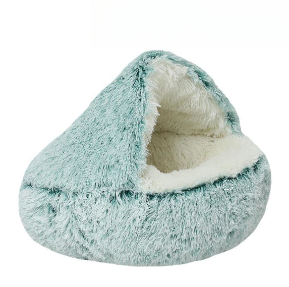 Deep Sleep Half-pack Semi-enclosed Dual-use Plush Round Pet Bed