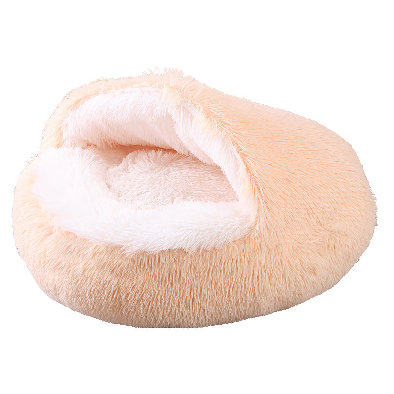 Deep Sleep Half-pack Semi-enclosed Dual-use Plush Round Pet Bed