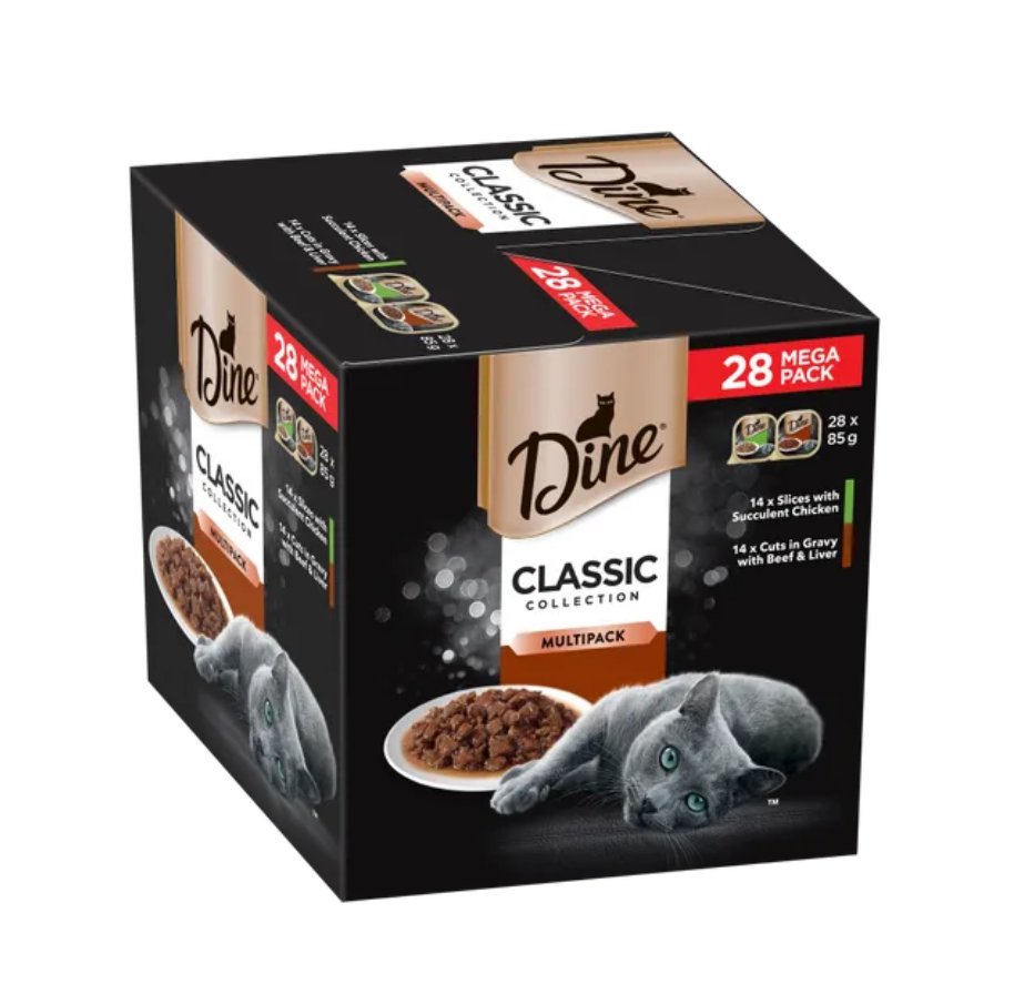 Dine classic collection slices succulent chicken & cuts in gravy with beef & liv