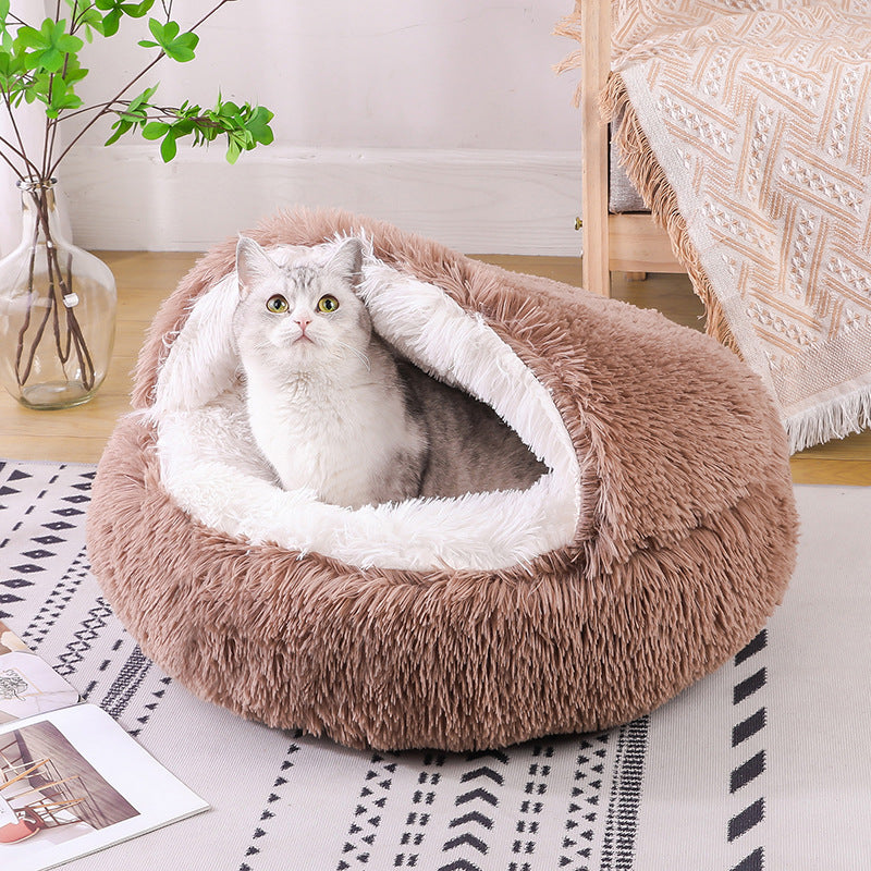 Deep Sleep Half-pack Semi-enclosed Dual-use Plush Round Pet Bed